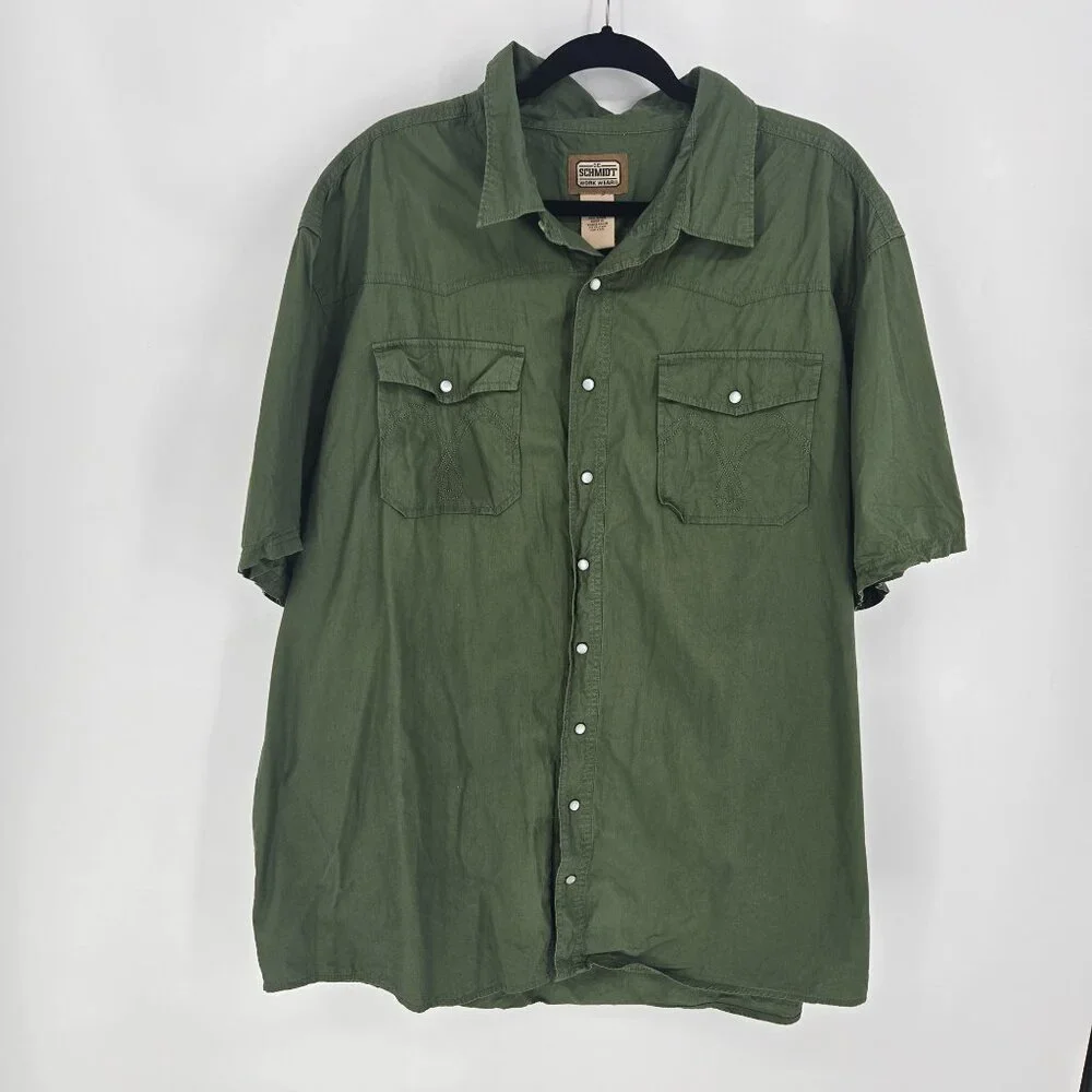 CE Schmidt workwear mens size 2XLTall green button up short sleeve shirt cotton